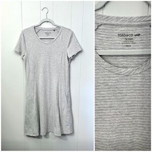 Toad & Co Mini Dress A-Line Gray Stripe Scoop Neck Organic Cotton Blend Medium